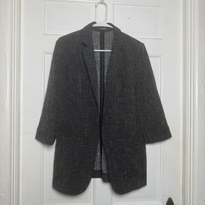 Express Women’s Black Metallic Open Front Blazer Size S Longline Career Jacket